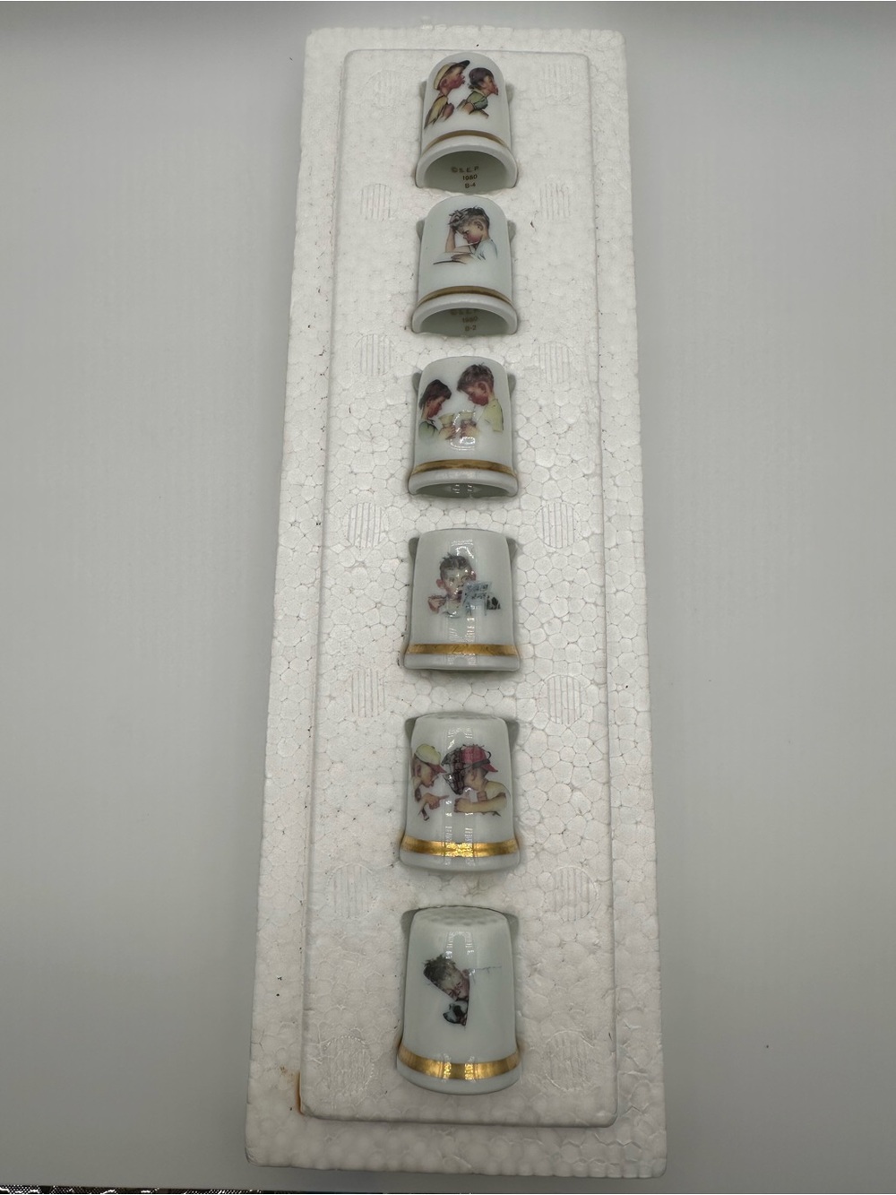Vintage 1980 Norman Rockwell Porcelain Thimble Set Day in the Life of a Boy